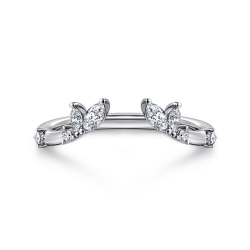 Curved 14K White Gold Marquise and Round Open Diamond Anniversary Band Curved 14K White Gold Marquise and Round Open Diamond Anniversary Band