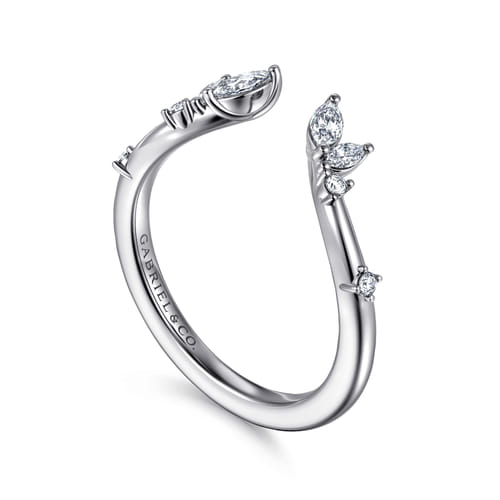 Curved 14K White Gold Marquise and Round Open Diamond Anniversary Band Curved 14K White Gold Marquise and Round Open Diamond Anniversary Band