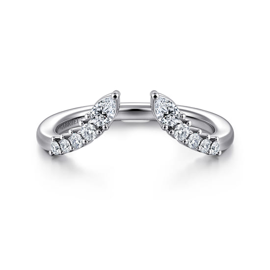 Curved 14K White Gold Pear and Round Diamond Open Anniversary Ring Curved 14K White Gold Pear and Round Diamond Open Anniversary Ring