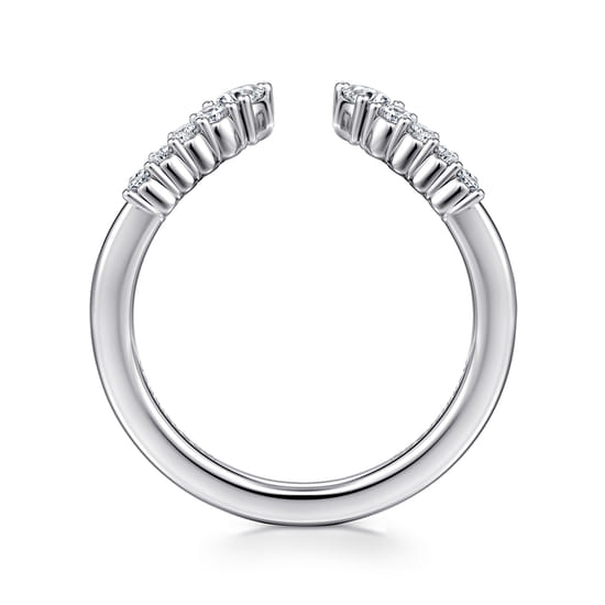 Curved 14K White Gold Pear and Round Diamond Open Anniversary Ring angle 2 Curved 14K White Gold Pear and Round Diamond Open Anniversary Ring angle 2