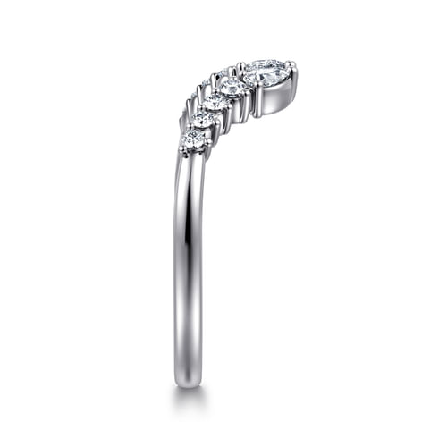 Curved 14K White Gold Pear and Round Diamond Open Anniversary Ring