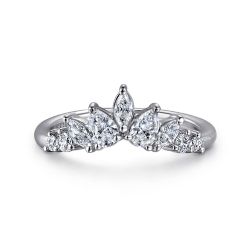 Curved-14K White Gold Round Pear Shaped and Marquise Diamond Anniversary Band