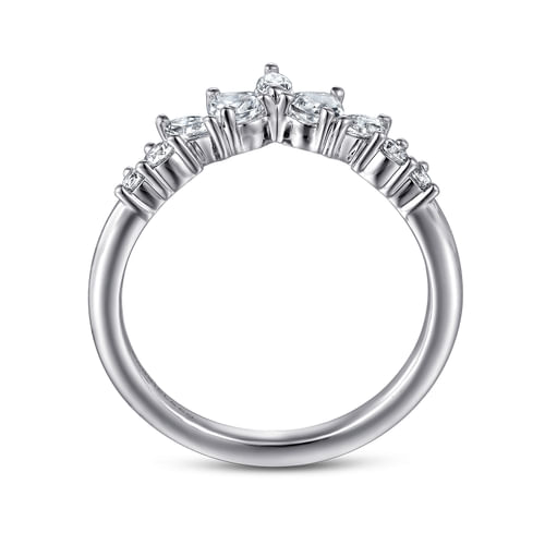 Curved-14K White Gold Round Pear Shaped and Marquise Diamond Anniversary Band