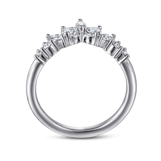 Curved-14K White Gold Round Pear Shaped and Marquise Diamond Anniversary Band angle 2