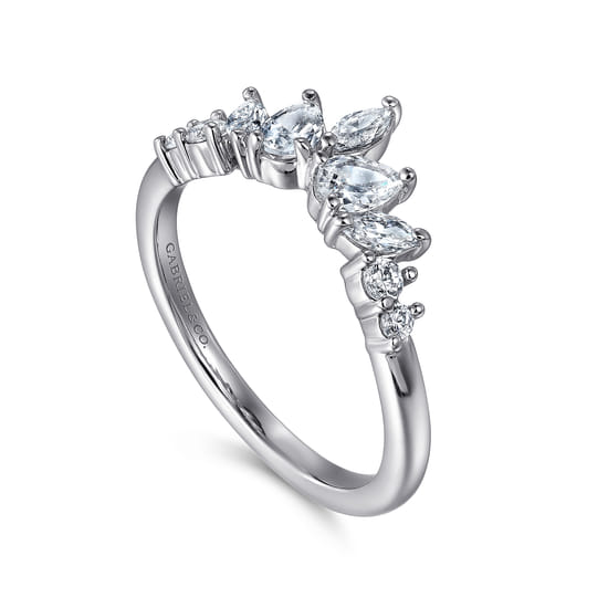 Curved-14K White Gold Round Pear Shaped and Marquise Diamond Anniversary Band angle 3