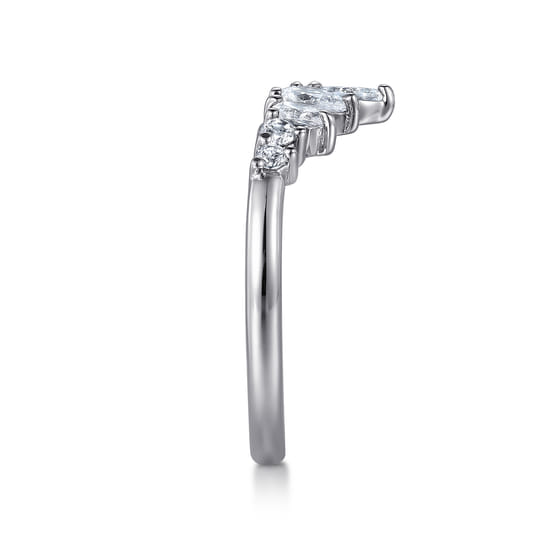 Curved-14K White Gold Round Pear Shaped and Marquise Diamond Anniversary Band angle 4