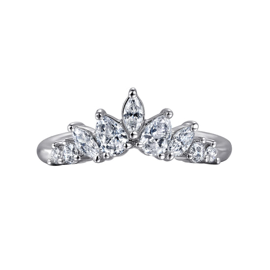 Curved-14K White Gold Round Pear Shaped and Marquise Diamond Anniversary Band angle 6