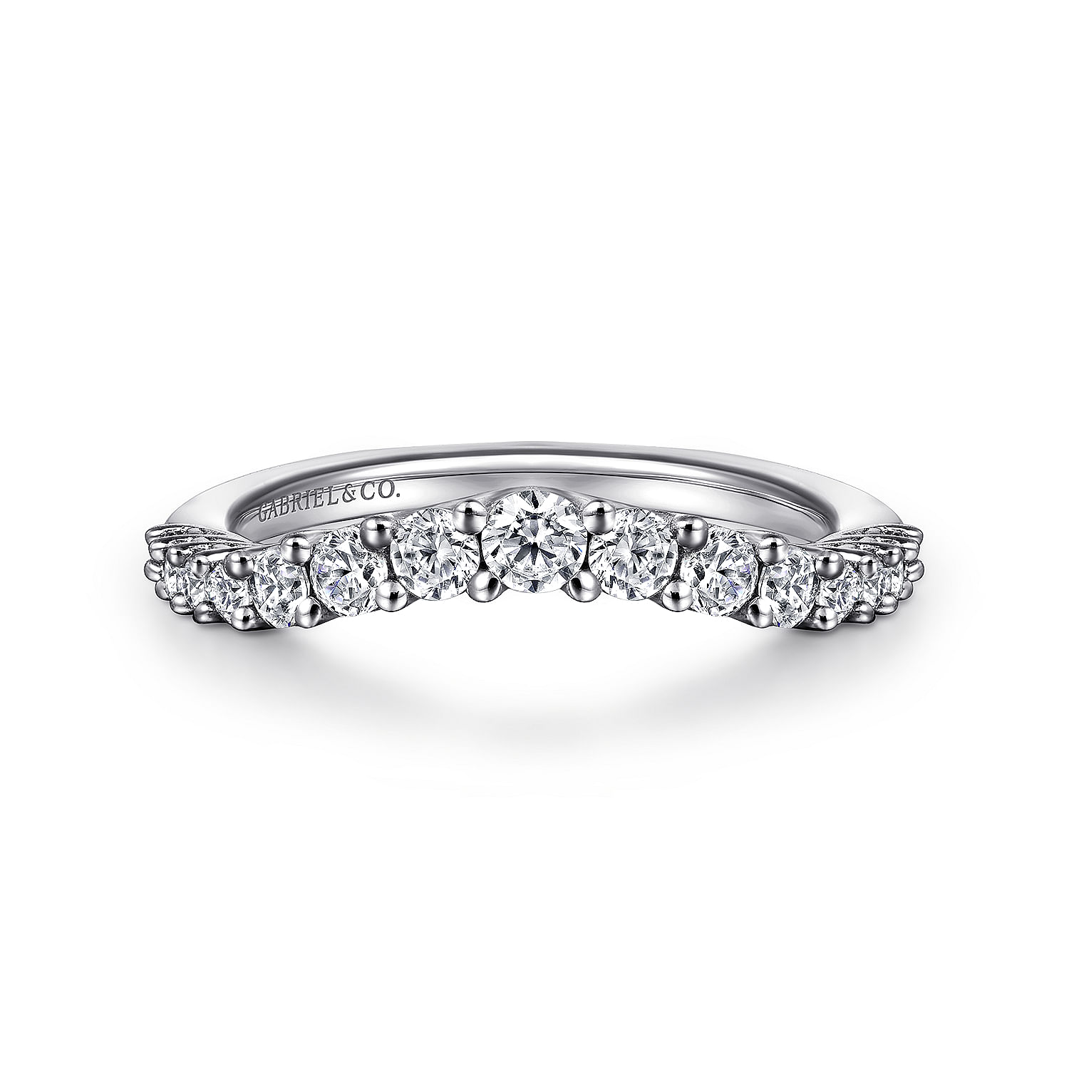 Gabriel - Curved 14K White Gold Shared Prong Diamond Wedding Band
