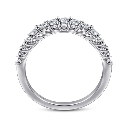 Curved 14K White Gold Shared Prong Diamond Wedding Band