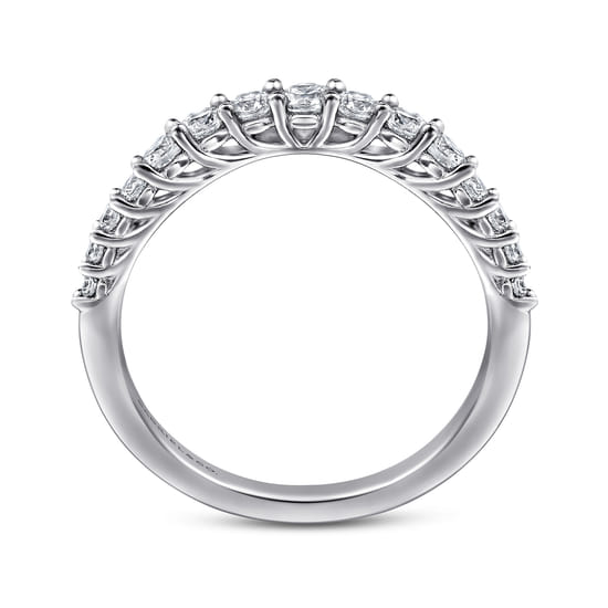 Curved 14K White Gold Shared Prong Diamond Wedding Band angle 2