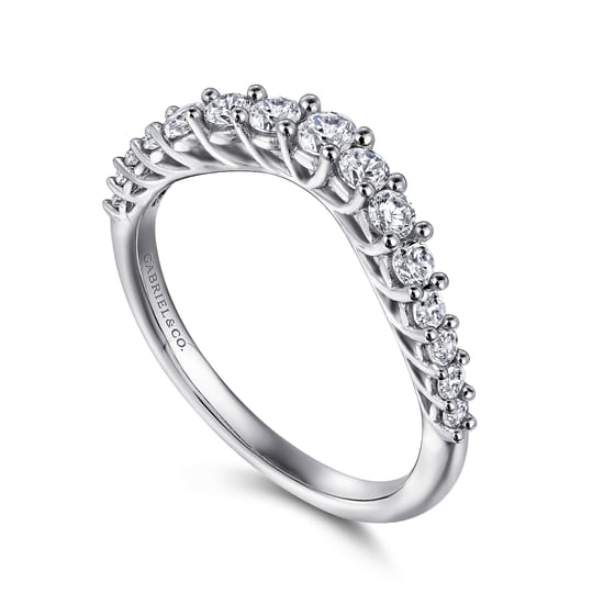 Curved 14K White Gold Shared Prong Diamond Wedding Band angle 3