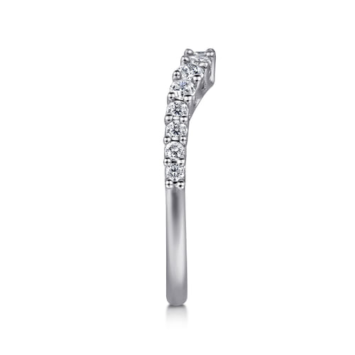 Curved 14K White Gold Shared Prong Diamond Wedding Band