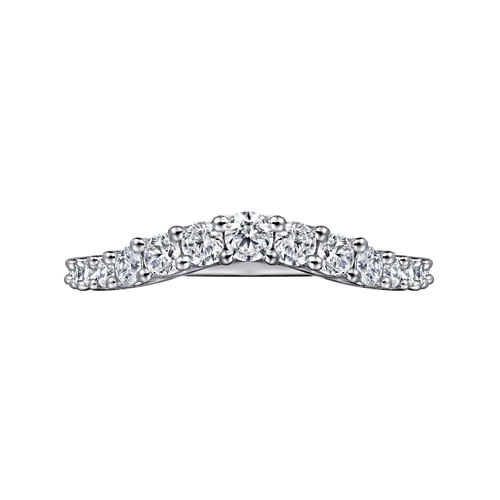Curved 14K White Gold Shared Prong Diamond Wedding Band