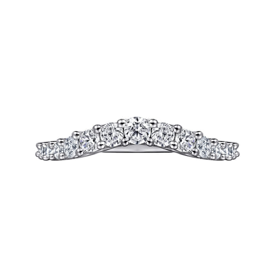 Curved 14K White Gold Shared Prong Diamond Wedding Band angle 6