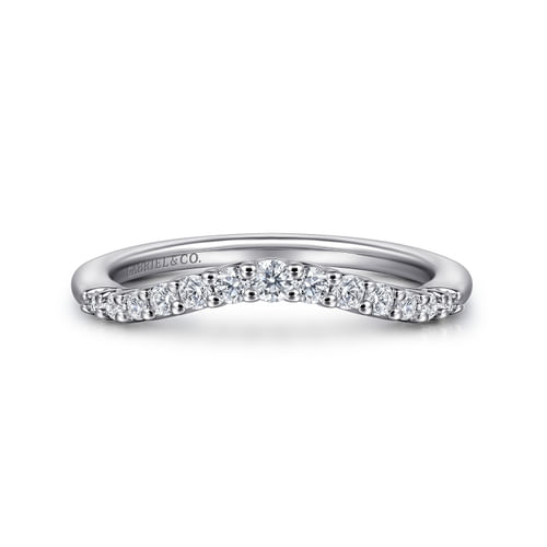 Curved 14K White Gold Shared Prong Diamond Wedding Band