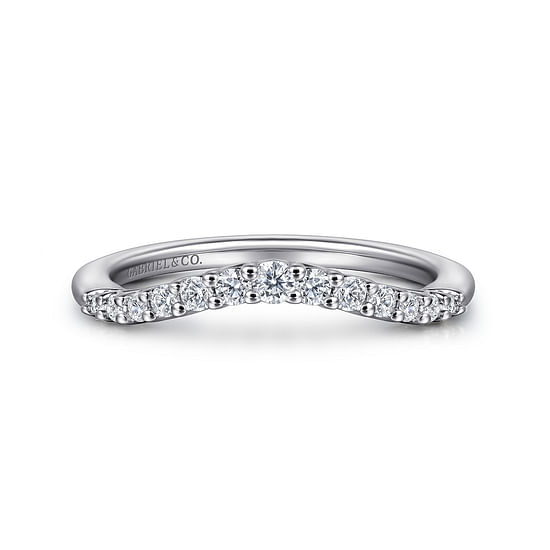 Gabriel - Curved 14K White Gold Shared Prong Diamond Wedding Band