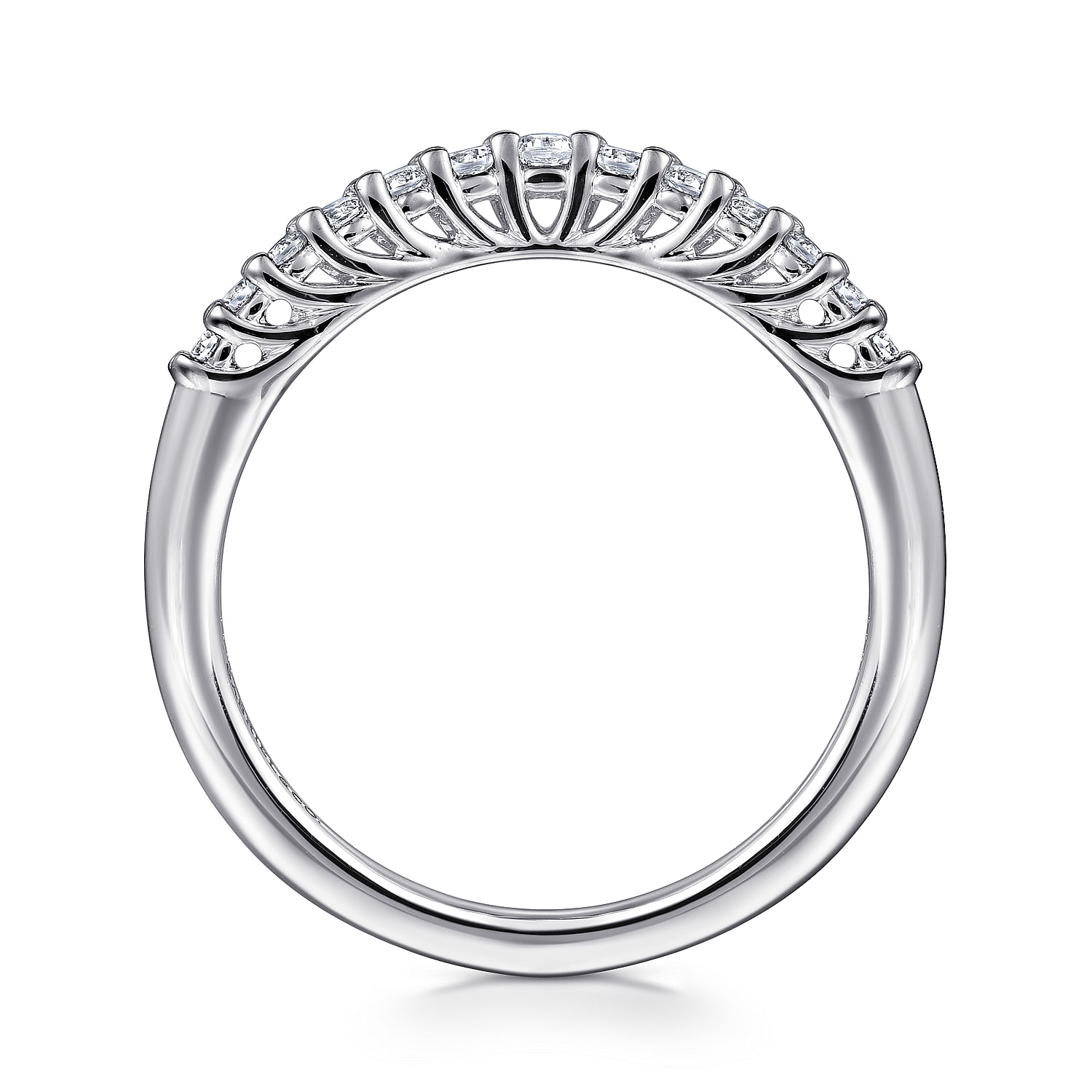 Curved 14K White Gold Shared Prong Diamond Wedding Band