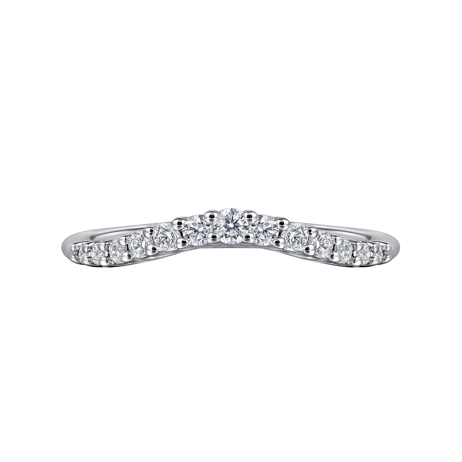 Curved 14K White Gold Shared Prong Diamond Wedding Band