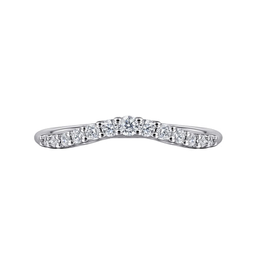 Curved 14K White Gold Shared Prong Diamond Wedding Band