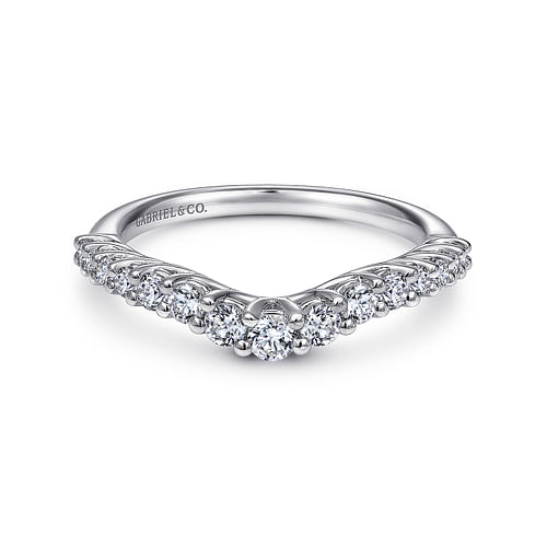 Curved 14K White Gold Shared Prong Diamond Wedding Band