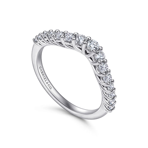 Curved 14K White Gold Shared Prong Diamond Wedding Band