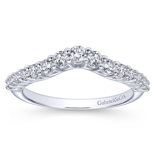 Curved 14K White Gold Shared Prong Diamond Wedding Band