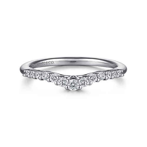 Curved 14K White Gold Shared Prong Diamond Wedding Band