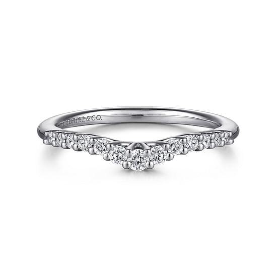 Gabriel - Curved 14K White Gold Shared Prong Diamond Wedding Band