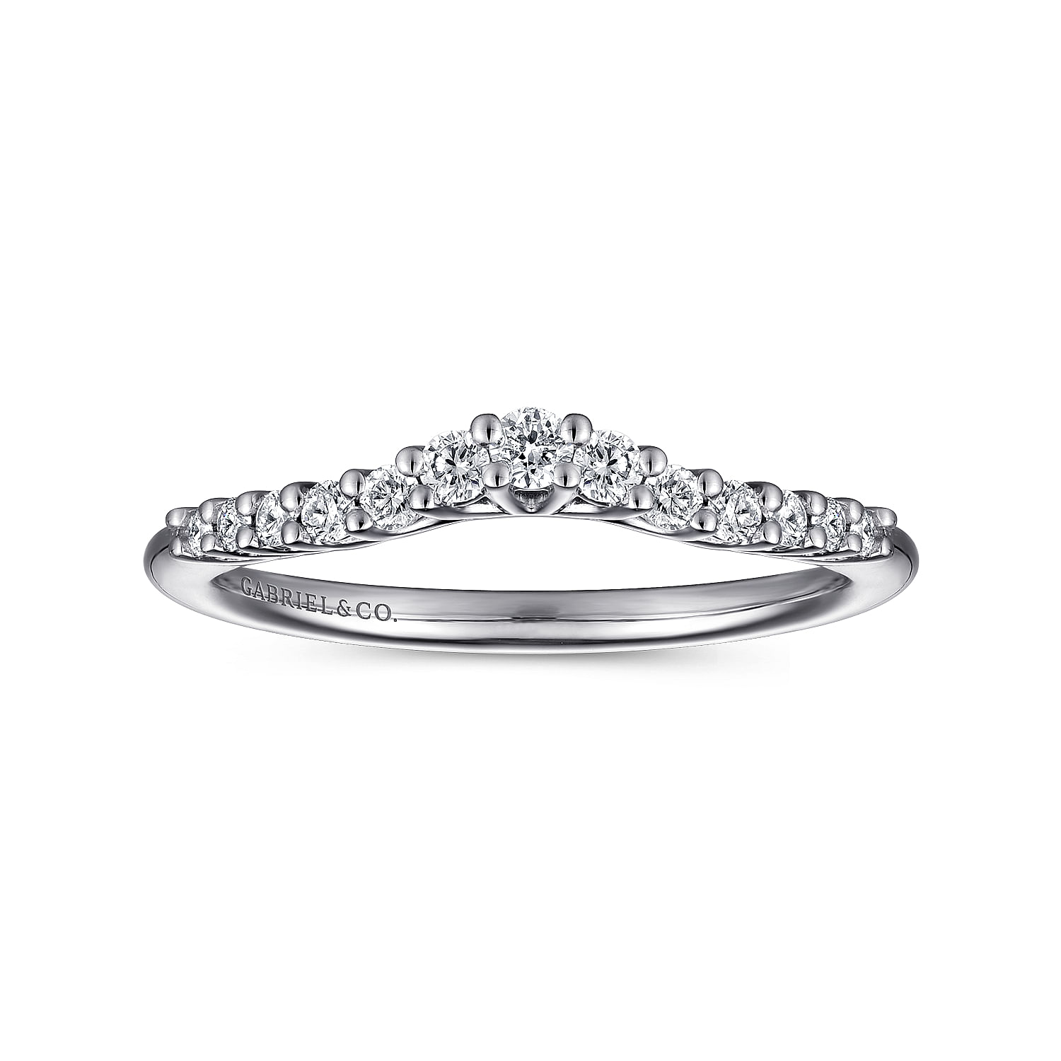 Curved 14K White Gold Shared Prong Diamond Wedding Band