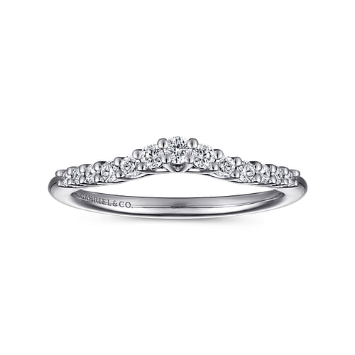 Curved 14K White Gold Shared Prong Diamond Wedding Band