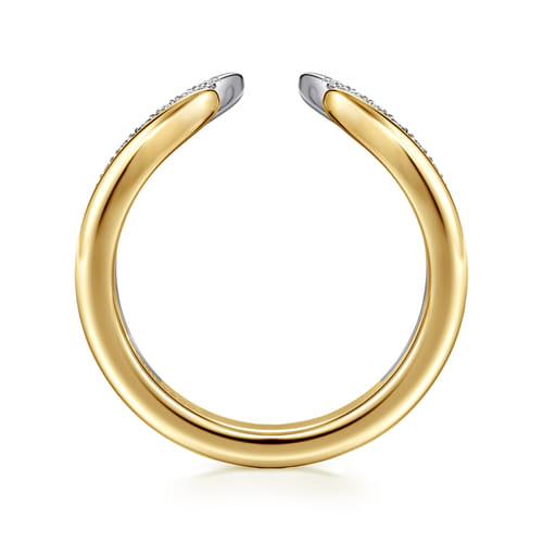Curved 14K White-Yellow Gold U Setting Diamond Open Anniversary Band