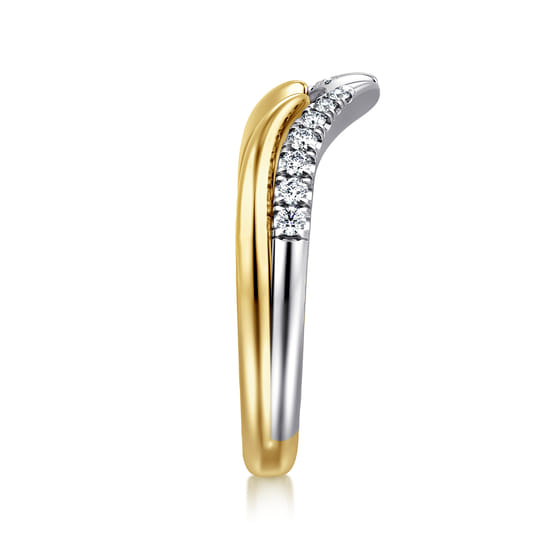Curved 14K White-Yellow Gold U Setting Diamond Open Anniversary Band angle 4 Curved 14K White-Yellow Gold U Setting Diamond Open Anniversary Band angle 4