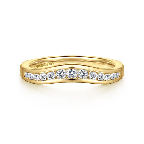 Curved 14K Yellow Gold Channel Set Diamond Anniversary Band