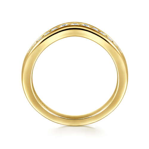 Curved 14K Yellow Gold Channel Set Diamond Anniversary Band