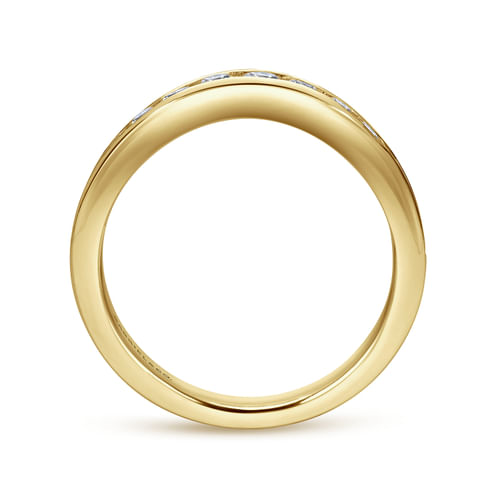 Curved 14K Yellow Gold Channel Set Diamond Wedding Band