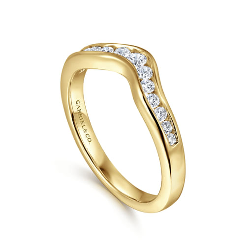 Curved 14K Yellow Gold Channel Set Diamond Wedding Band