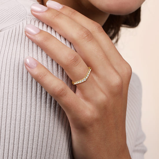 Curved-14K Yellow Gold Diamond Anniversary Band angle 5