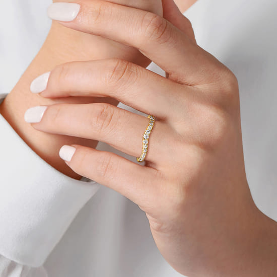 Curved-14K Yellow Gold Diamond Anniversary Band angle 5