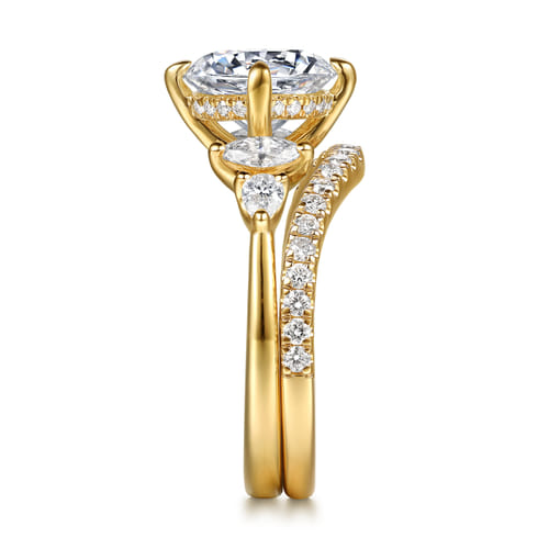 Curved 14K Yellow Gold Diamond Matching Wedding Band