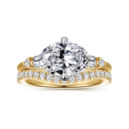 Curved 14K Yellow Gold Diamond Matching Wedding Band
