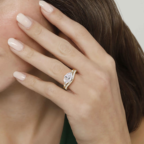 Curved 14K Yellow Gold Diamond Matching Wedding Band