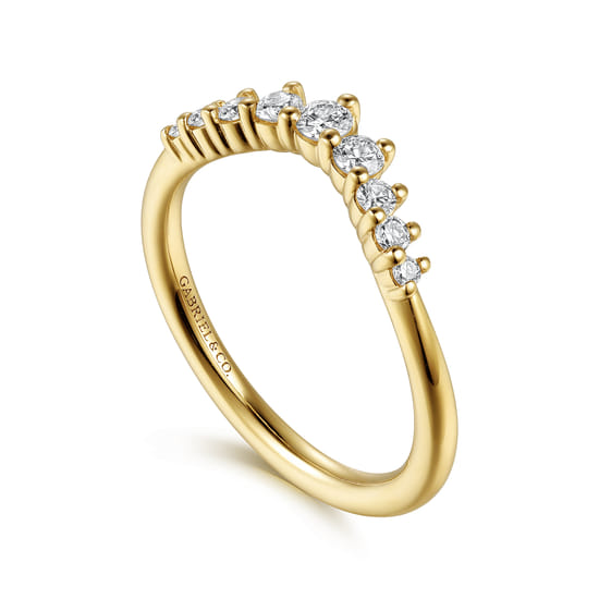 Curved 14K Yellow Gold Diamond Matching Wedding Band angle 3