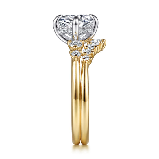 Curved 14K Yellow Gold Diamond Matching Wedding Band angle 5