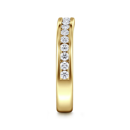 Curved 14K Yellow Gold Diamond Wedding Band