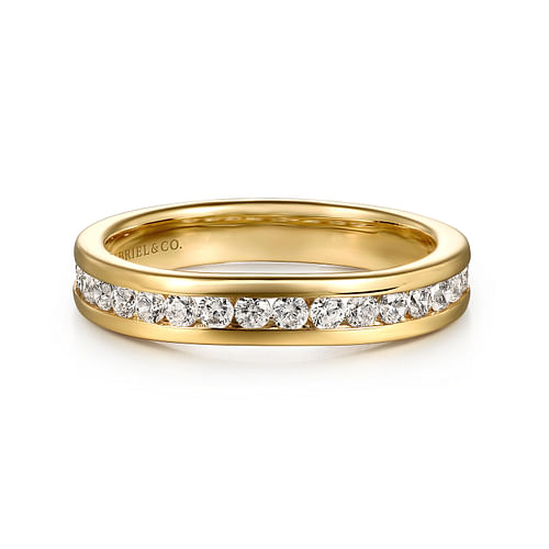 Curved 14K Yellow Gold Diamond Wedding Band