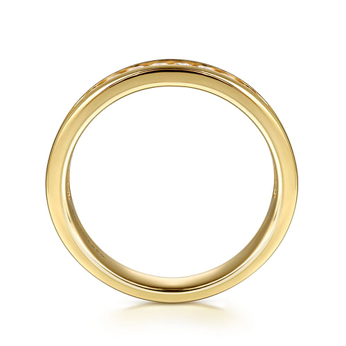 Curved 14K Yellow Gold Diamond Wedding Band