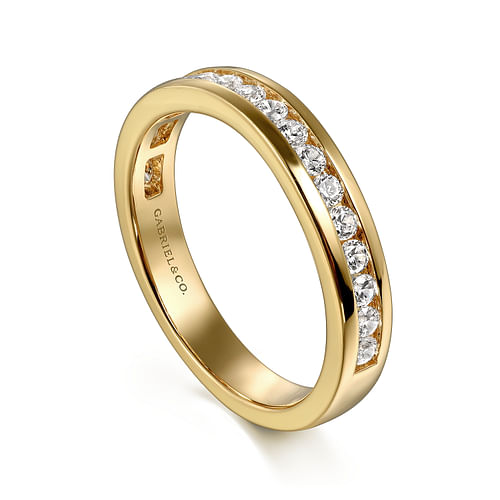 Curved 14K Yellow Gold Diamond Wedding Band