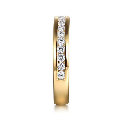 Curved 14K Yellow Gold Diamond Wedding Band