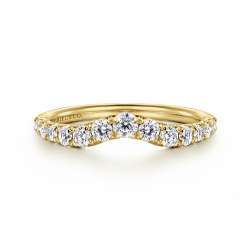 Curved 14K Yellow Gold French Pavé Diamond Wedding Band