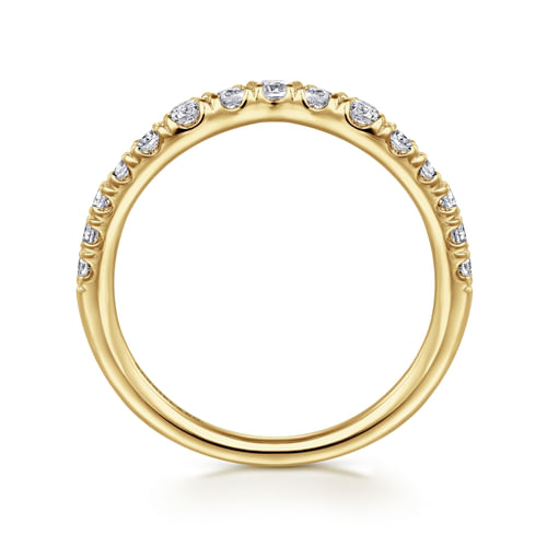 Curved 14K Yellow Gold French Pavé Diamond Wedding Band